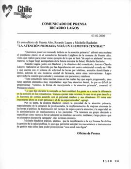 La atención primaria será un elemento central. En consultorio de Puente Alto, Ricardo Lagos y Mic...