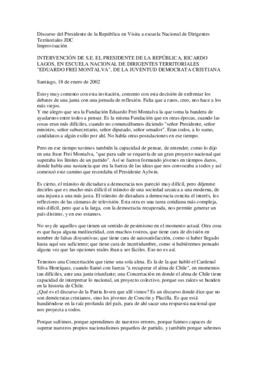 Discurso del Presidente de la República, Ricardo Lagos, en Escuela Nacional de Dirigentes Territo...