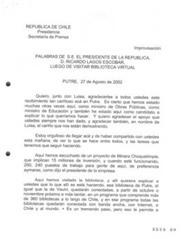 Palabras de S.E. el Presidente de la República, D. Ricardo Lagos Escobar, luego de Visitar Biblio...