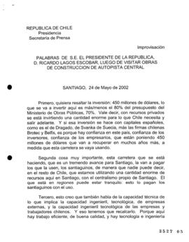 Palabras de S.E. el Presidente de la República, D. Ricardo Lagos Escobar, luego de Visitar Obras ...