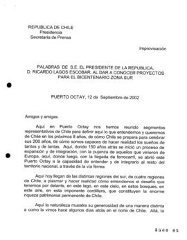 Palabras de S.E. el Presidente de la República, D. Ricardo Lagos Escobar, al Dar a Conocer Proyec...