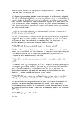 Intervención del Presidente de la República sobre Fallo relativo a Caso Pinochet