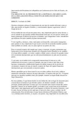 Intervención del Presidente de la República en Conferencia de los Jefes de Estado y de Gobierno