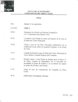 Pauta de actividades de Ricardo Lagos para Viaje a Arica