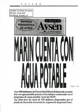 Marin Cuenta con agua Potable. Nota de prensa