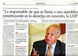 La responsable de que se llame a una asamblea constituyente es la derecha; en concreto, la UDI. E...