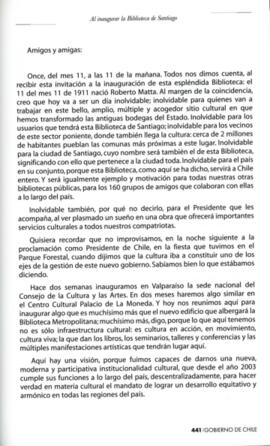Discurso del Presidente de la República en Inauguración Biblioteca de Santiago