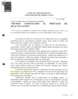 Hemos comenzado el procesor de reactivación. Lagos comentó en el índice de desempleo