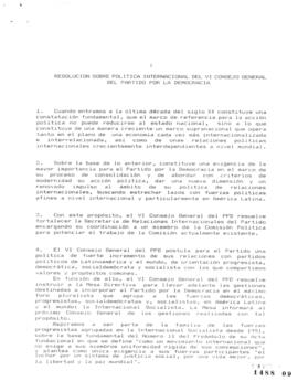 Resolución sobre Política Internacional del VI Consejo General del Partido Por la Democracia