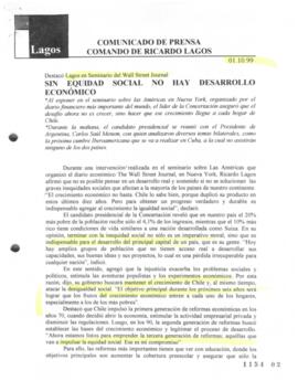 Sin equidad social no hay desarrollo económico. Destacó Lagos en Seminario del Wall Street Journal