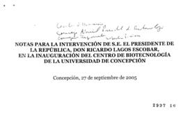 Notas para Intervención del Presidente de la República en Inauguración Centro de Biotecnología Un...