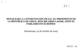 Notas para Intervención del Presidente de la República en Parlamento Europeo