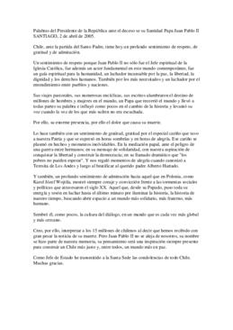 Palabras del Presidente de la República ante el deceso se su Santidad Papa Juan Pablo II