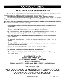 Declaración de Convocatoria para Marcha por Celebración del Día Internacional de la Mujer 1999