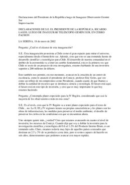 Declaraciones de S.E. el Presidente de la República, Ricardo Lagos, luego de Inaugurar Telescopio...