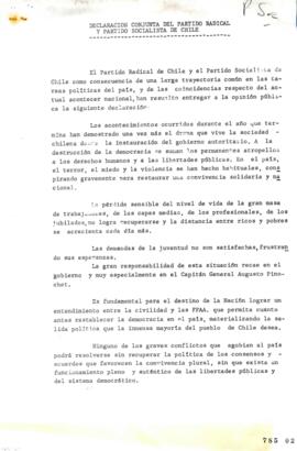 Declaración Conjunta de Partido Radical y Partido Socialista de Chile