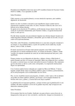 Discurso del Presidente de la República ante la 60° Asamblea General de Naciones Unidas