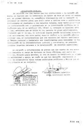 Declaración Pública de Apoyo de Partido por la Democracia de Osorno a Ricardo Lagos ante Renuncia...