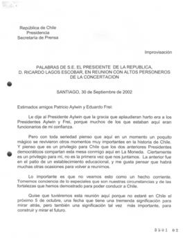 Palabras de S.E. el Presidente de la República, D. Ricardo Lagos Escobar, en Reunión con Altos Pe...