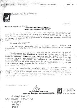 Declaración Pública de Partido Radical relativo a Extradición de Pinochet a España