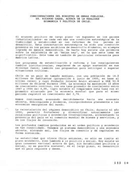 Consideraciones de Ministro de Obras Públicas, Ricardo Lagos, acerca de la realidad Económica y P...