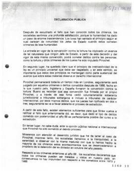 Declaración Pública de Partido Socialista relativa a Fallo de Cámara de los Lores que revoca Inmu...