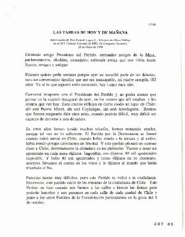 Las Tareas de Hoy y Mañana. Intervención de Ministro de Obras Públicas en XIV Consejo Nacional de...