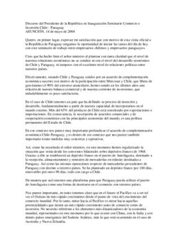 Discurso del Presidente de la República en Inauguración Seminario Comercio e Inversión Chile - Pa...