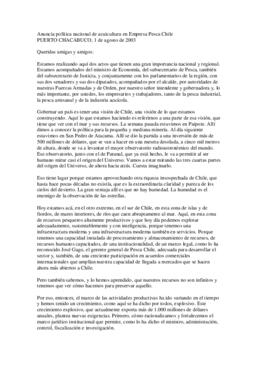 Anuncia política nacional de acuicultura en Empresa Pesca Chile