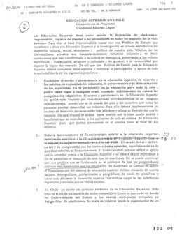 Educación Superior en Chile. Lineamientos programáticos. Candidato Ricardo Lagos