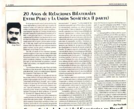 20 Años de Relaciones Bilaterales entre Perú y Unión Soviética (Parte I). Artículo de prensa
