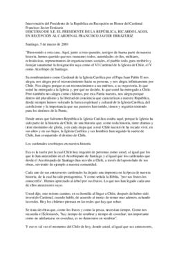 Intervención del Presidente de la República en Recepción en Honor del Cardenal Francisco Javier E...