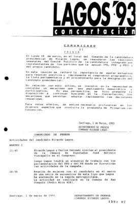Comunicado de Prensa relativo a Reanudación de Reuniones Semanales del Comité Político de la Cand...