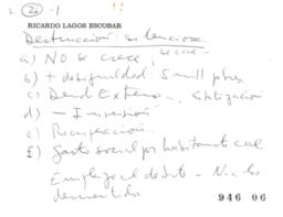 Notas de Ricardo Lagos relativas a Plebiscito y Partido por la Democracia