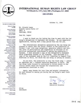 Carta de Amy Young agradeciendo a Ricardo Lagos por Reunión con Delegación de Juristas Norteameri...