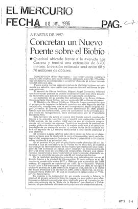 Concretan un nuevo puente sobre el Bio Bío. Artículo de prensa