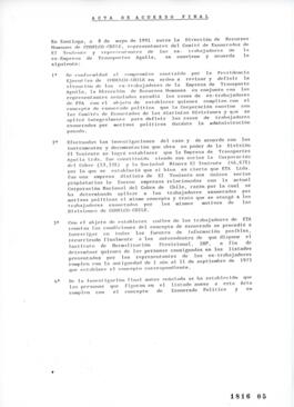 Acta de Acuerdo Final relativa a Situación de los Trabajadores Exonerados por Motivos Políticos d...