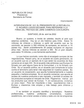 Intervención de S.E. el Presidente de la República, d. Ricardo Lagos Escobar, para Referirse a Fi...