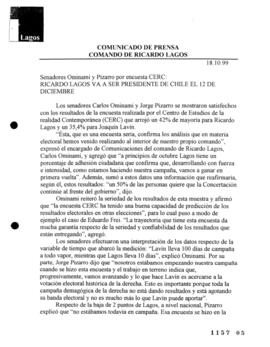 Ricardo Lagos va a ser presidente de Chile el 12 de diciembre. Senadores Ominami y Pizarro por en...