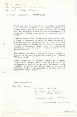 Comunicado sobre designación de Ministro de Obras Públicas