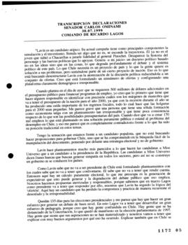 Declaración de Senador Carlos Ominami relativa a Candidatura Presidencial de Joaquín Lavín