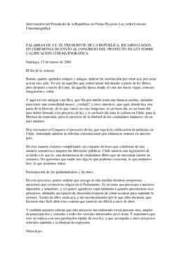 Intervención del Presidente de la República en Firma Proyecto Ley sobre Censura Cinematográfica