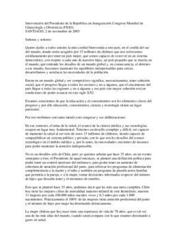 Intervención del Presidente de la República en Inauguración Congreso Mundial de Ginecología y Obs...