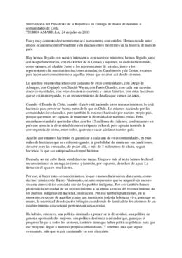 Intervención del Presidente de la República en Entrega de títulos de dominio a comunidades de Colla