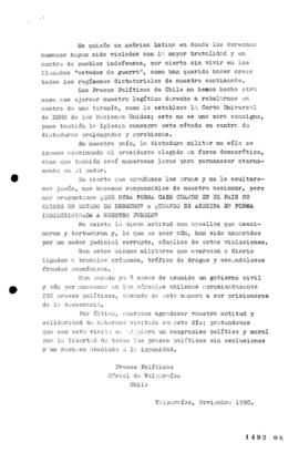 Declaración de Presos Políticos de Cárcel de Valparaíso