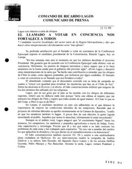 El llamado a votar en conciencia nos fortalece a todos. Lagos con relación a carta de obispos