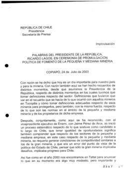 Palabras de S.E. el Presidente de la República, D. Ricardo Lagos Escobar, en Ceremonia de Promulg...