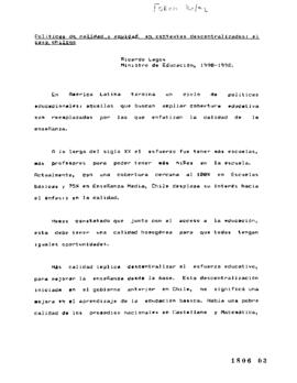 Políticas de Calidad y Equidad en Contextos Descentralizados el caso chileno. Discurso