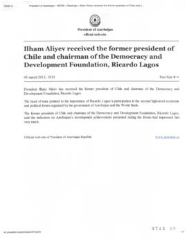 Ilham Aliyev received the former president of Chile and chairman of the democracy and development...