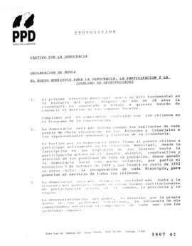 Declaración del Partido por la Democracia de Ñuble El Nuevo Municipio para la Democracia la Parti...